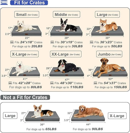 Tail Stories Outdoor Extra Large Dog Bed, Waterproof Dog Bed for Large Dogs, Egg Crate Foam XL Pet Bed with Removable Washable Oxford Cooling Cover, Grey