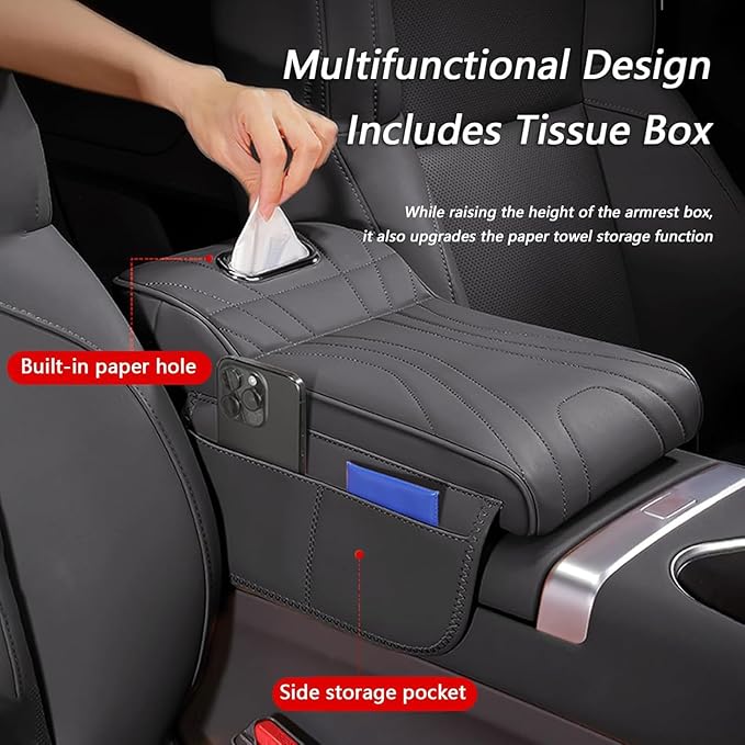 Car Center Console Cover for Lexus RX 350 2021-2023, Memory Foam Arm Rest Cushion Pad Waterproof Non-Slip Universal Interior Accessories with Pocket and Tissue Box,Brown