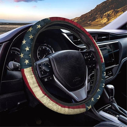 AFPANQZ America Flag Deisgn Car Steering Wheel Covers Non-Slip Universal 14 to 15 inch Fit Almost Cars Steering Wheel Cover Elastic Protection Sweat Absorption Automotive Decor