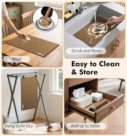 UPAWPIA Pet Food Mat Absorbent Cat Food Mat Dog Mat for Food and Water Quick Dry No Stains Dog Feeding Mat Placemat for Messy Drinkers Cat Food Mats for Indoor Cats Bowl Mat Pet Supplies 17"X28" Brown