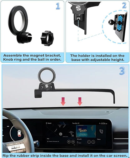 Car Phone Holder for Hyundai Kona/EV/Kona Electric 2024 2025 2026 Accessories Apply to 12.3 Inch Touch Screen Fixed Clip Magnetic Cell Phone Mount Hands-Free 360° Rotation