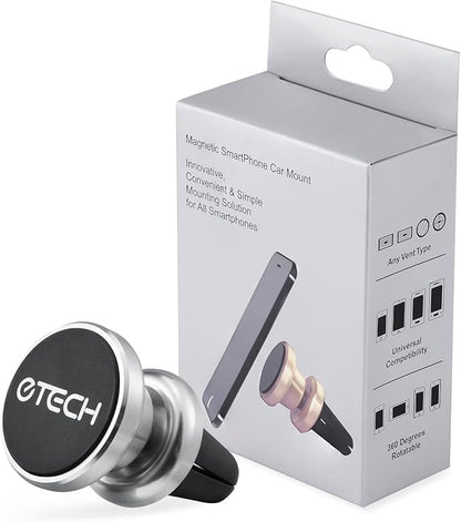eTECH Magnetic Phone Car Mount Holder, Magnetic Mount Universal Air Vent for iPhone X / 8 Plus / 7 / 6S / 5S, Galaxy S5 / S6 / S7 / S8 / S9, Google Pixel, LG, & Other Smartphones (2Pack Silver)