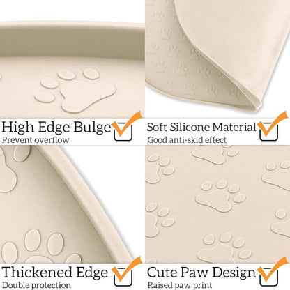 KPWACD Pet Feeding Mat for Dogs and Cats, Silicone Dog Placemat Non-Slip Waterproof Bowl Mats Prevent Food and Water Overflow, High-Lips Puppy Dish Tray Mat Suitable for Large Medium Small Pets, Beige