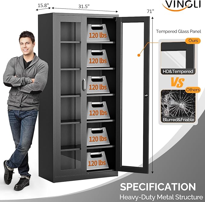 VINGLI Lockable Display Cabinet