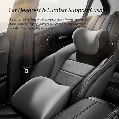 Car Lumbar Support Pillow and Car Neck Pillow Kit for Toyota GR Supra GR86, Car Seat Neck Back Rest Pillows, Ergonomic Car Seat Headrest & Lumbar Cushion,B Grey