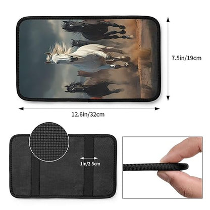 Group of Wild Horses Car Auto Armrest Cushion Cover Accessories Center Console Seat Box Pad Protector Universal Decoration for Most Vehicle SUV Truck