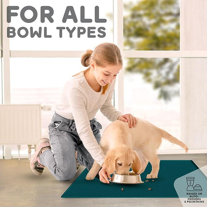 PetHappily Dog Food Mat - Raised Edges Dogs Mat for Food and Water Prevent Spill, Waterproof Cat Food Mats Protect Floors, Easy Clean Dog Bowl Mats for Food and Water, Silicone Pet Food Tray