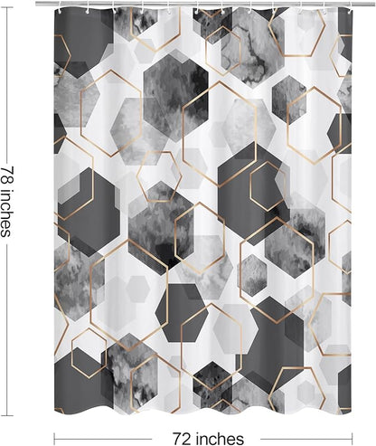 Litabel Modern Long Shower Curtain for Bathroom, Grey Geometric Art Decor Waterproof Bath Curtain, Abstract Fabric Shower Curtain Sets for Home Decor, 72x78 Inch