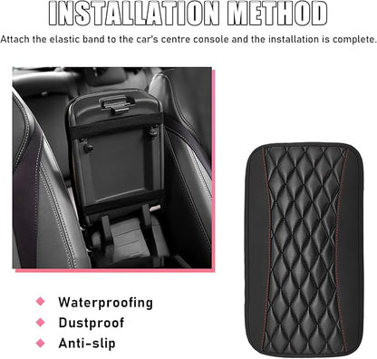 Car Center Console Cushion Pad, PU Leather Waterproof Auto Armrest Box Cover Protector, Comfortable Armrest Seat Box Cover Mat, Universal Car Accessories for SUV Truck (Black)