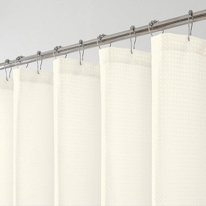 OWENIE Cream Shower Curtain 96 Inch Extra Long, Waffle Weave Textured Fabric Bathroom Curtains, Water Repellent Thick Soft Hotel Spa Luxury Elegant Bath Curtain, Machine Washable, Cream, 72x96 Inch