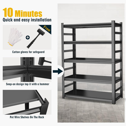 78" H,Metal Garage Shelving Heavy Duty 5-Tier Adjustable Storage Shelves Easy to Assemble, Garage Organization with 4500lbs Capacity,Shelving Racks for Storage,Ideal for Garage,Basement,Warehouse