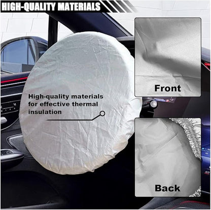 Car Steering Wheel Cover Sun Shade, Anti-Heat Steering Wheel Protector, Universal 18 Inch Auto Steering Wheel Sun Block Cover, Steering Wheel Shield Accessories for Most Car Truck SUV (Silver)