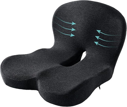 Casimer Ergonomic Seat Cushion for Truck Drivers, Office Chairs, Car Seats Memory Foam Chair Pad for Back Pain, Non-Slip, Long Sitting Support, Car Seat, Desk Chair Use (Black)
