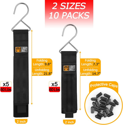 Hanging Extension Cord Holder - Storage Wrap Straps with Metal Hooks 10Pack 15" 22" Heavy Duty Garage Organizer Tool Hangers - Garden Hose Power Electrical Cable Rope RV Shed Camping Organization