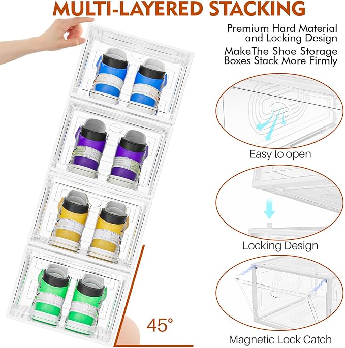 10 Pack Thicken Shoe Organizer Stackable, Upgraded Sturdy Shoe Storage Box