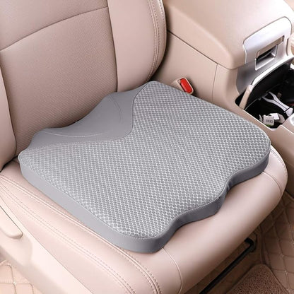 Car Seat Cushion, Comfortable Memory Foam Cushion for Driving, Auto Heightening Wedge Cushion for Sciatica Tailbone Pain Relief (Gray)
