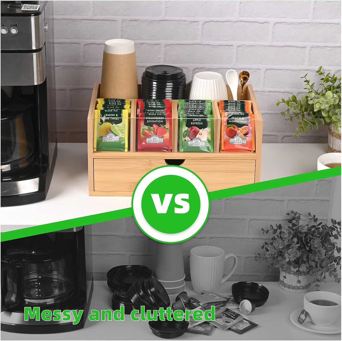 Tea Bag Organizer, Bamboo Tea Organizers and Storage, Tea Box Organizer Storage Box with Drawer, Portable Tea Bag Holder Organizer, Tea Storage Organizer for Countertop, Pantry, Kitchen
