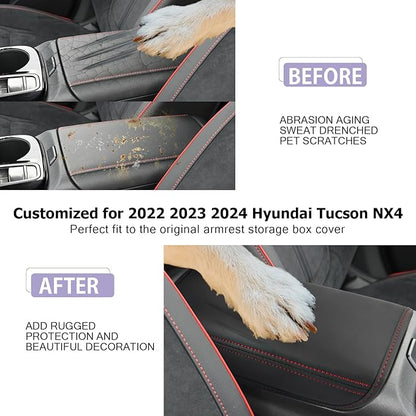 2024 Tucson Center Console Cover 2022-2024 Hynudai Tucson Armrest Cover Tucson Center Console Armrest Pad Soft Leather 2023 Tucson SEL Armrest Console Cover 2024 2023 Hynudai Tucson Accessories (Red)