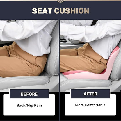Coverado Car Seat Cushion and Lumbar Support Pillow One Piece, Memory Foam Ergonomic Back Support Driving Seat Cushion for Back Pain, Non-Slip Washable Cushion for Car, Driver, Office