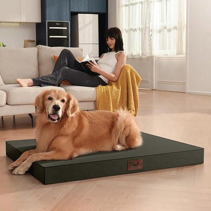 Tail Stories Outdoor Dog Bed for Small Dogs & Cats, Waterproof Dog Crate Mat Orthopedic Egg Crate Foam with Washable Removable Oxford Cover, Brown
