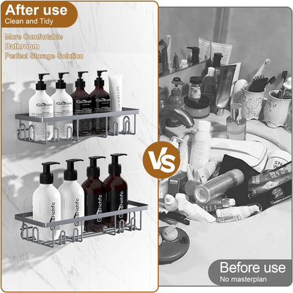 2025 New Adhesive Shower Caddy, Shower Shelves with 16 Hooks, Grey 2 Pack
