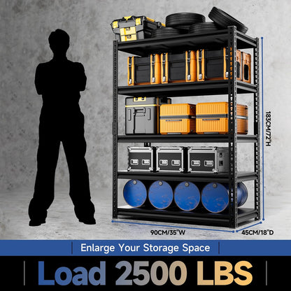 5-Tier 35" W X 18" D X 72" H Garage Shelving 2500LBS Heavy Duty Shelving Adjustable Garage Storage Shelves Metal Shelving Unit Storage Shelf Industrial Basement Storage Racks Utility Shelf
