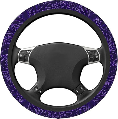 Purple Tapa Partten Car Steering Wheel Cover for Women Men 14-15 Inch Stretch Cloth Anti-Slip Wrap Protector Case Fit Universal Auto Accessories Decor Sweat Absorption (No Tools Needed)