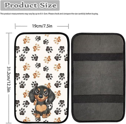 UNICEU Dachshund Dog Paw Car Center Console Armrest Cover Pad for Women, Neoprene Car Interior Accessories Anti-Slip Soft Automotive Armrest Seat Box Cover Soft Console Pads