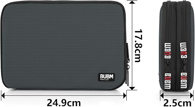 BUBM Double Layer Electronic Accessories Organizer, Travel Gear Bag for Cables, USB Flash Drive, Plug and More, Perfect Size Fits for iPad mini (Medium, Gray)