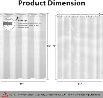 GICDSU No Hook Shower Curtain with Snap in Liner, Waffle Shower Curtain Set for Bathroom, Hotel Style with Semi-Sheer Top Window, Waterproof & Washable, White, 71" W x 80" L