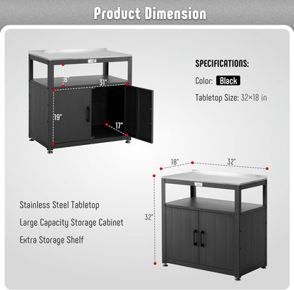 Garden Potting Bench with Storage Cabinet, Outdoor Gardening Table & Work Bench for Plants, Horticulture, Outdoor Workstation with Stainless Steel Tabletop, Outdoor Work Table