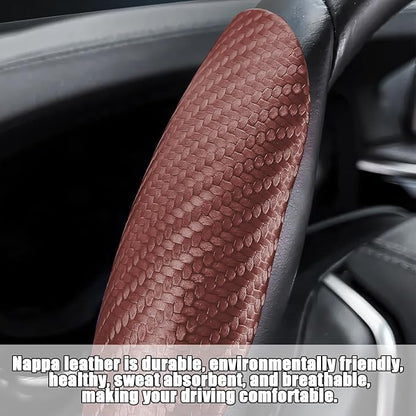 Mandark 3PCS Carbon Fiber Car Steering Wheel Cover, Anti-Skid Leather Vehicle Segmented Steer Wheel Protector, Auto Interior Protection Guard Accessories, Universal for Most Cars (Brown)