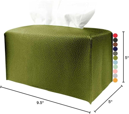 JESMINI Green Rectangular Tissue Box Cover - Plus Size Large, Faux Leather, Minimalist Style, 9.5x5x5 Inches