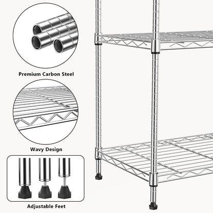 1000 lbs 4Tier Shelf Metal Storage Shelves Wire Rack Closet Organizers with Wheel for Garage Kitchen Bathroom Laundry Chrome 13.7" D x 29.5" W x 47.2" H