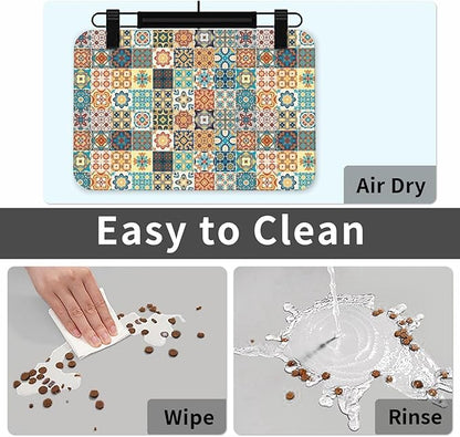 Traditional Multicolor Ornate Dog Food Mat Absorbent Bowl Mats No Stains Quick Dry Waterproof Pet Cat Placemats for Food and Water, 30x45cm