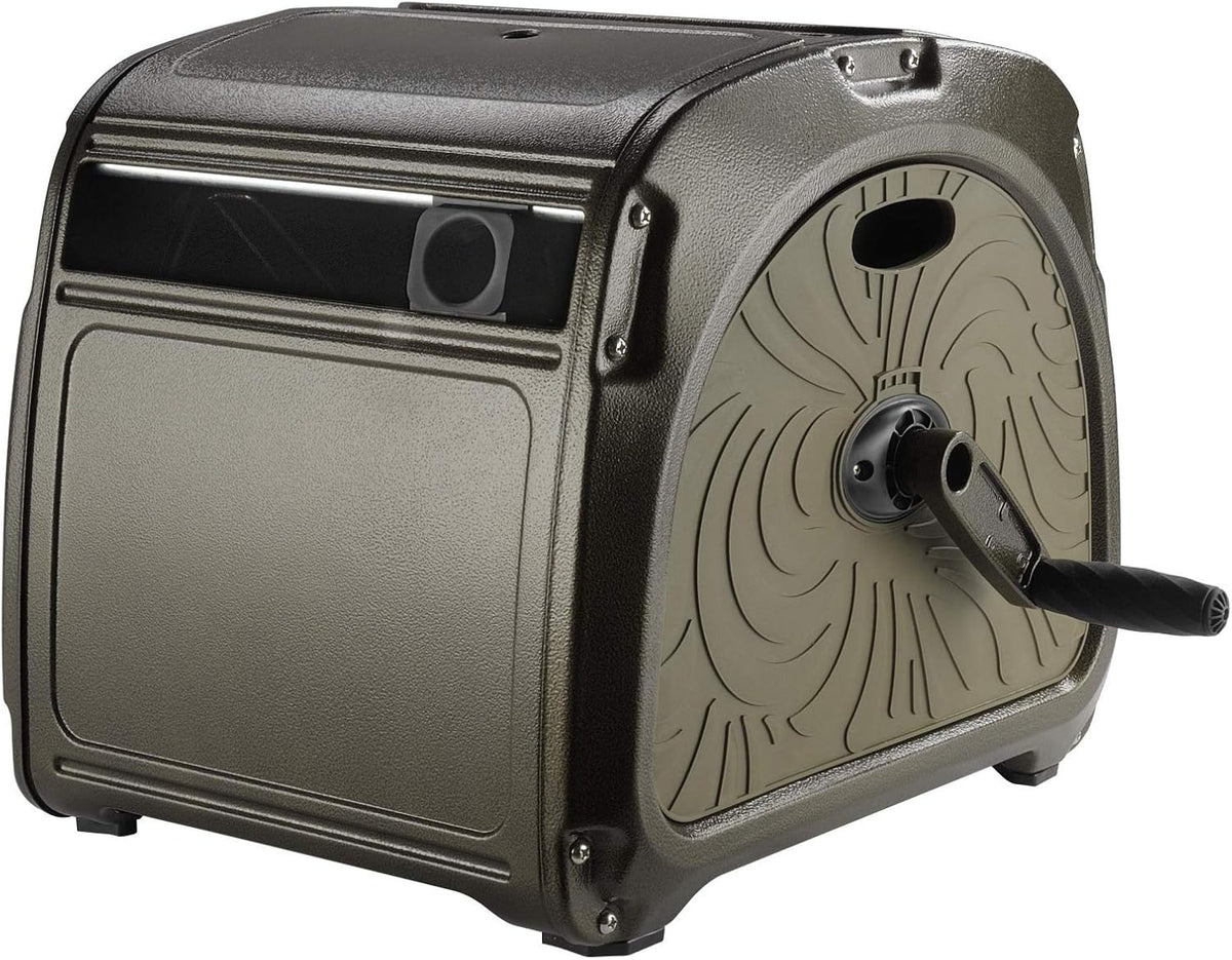 Giraffe Tools SW5 Metal Hose Reel Box, Heavy Duty Garden Hose Storage Reel Hideaway, Crank Handle, 150ft 5/8" Hose Capacity, Green