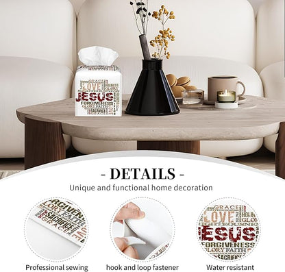 POIUBLE Tissue Box Holder Religious Words Tissue Box Cover Square Leather Tissue Holder Organizer Portable Decorative Facial Paper Case for Home Office Bathroom Vanity Countertop