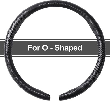 West Llama Carbon Fiber Car Steering Wheel Cove,rThin Steering Wheel Wrap Universal 14.5-15 Inch,Fit Cars,SUVs,Trucks(Black-O-Shaped)