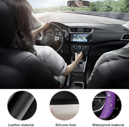 Car Steering Wheel Cover, Universal 15" Anti-Slip Auto Steering Wheel Protector for Men Women, Breathable Odor Free Leather Steering Wheel Car Accessories Fit Most Vehicles (Purple)