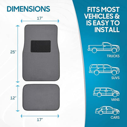 BDK Premium Medium Gray Carpet Floor Mats for Cars - Universal Fit Interior 4-Piece Car Mats Full Set with Vinyl Heel Pad Protector - Cute Car Accessories Interior Floor Covers for SUVs & Trucks