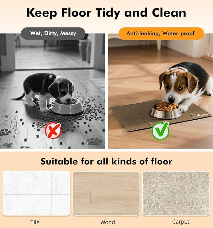 UPAWPIA Pet Food Mat Absorbent Cat Food Mat Dog Mat for Food and Water Quick Dry No Stains Dog Feeding Mat Placemat for Messy Drinkers Cat Food Mats for Indoor Cats Bowl Mat Pet Supplies 17"X28" Brown