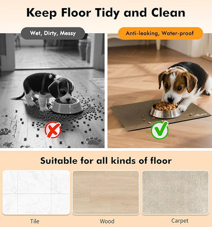 UPAWPIA Pet Food Mat Absorbent Cat Food Mat Dog Mat for Food and Water Quick Dry No Stains Dog Feeding Mat Placemat for Messy Drinkers Cat Food Mats for Indoor Cats Bowl Mat Pet Supplies 17"X28" Brown