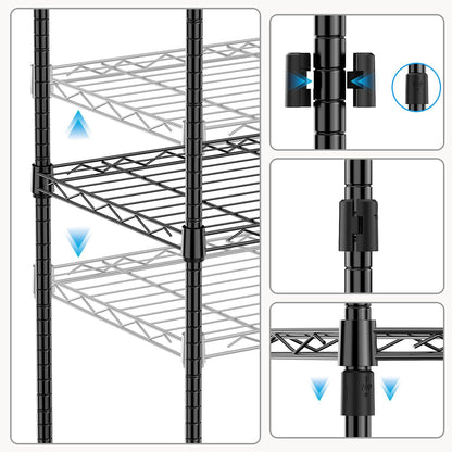1000 lbs 4Tier Shelf Metal Storage Shelves Wire Rack Closet Organizers with Wheel for Garage Kitchen Bathroom Laundry Black 13.7" D x 29.5" W x 47.2" H