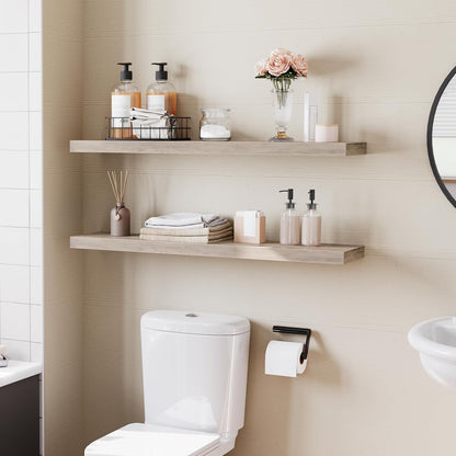 HOOBRO Floating Shelves for Wall, Wall Mounted Shelf Set of 2, 39.4" Hanging Shelf with Invisible Brackets, for Wall in Bathroom, Bedroom, Toilet, Kitchen, Living Room, Office, Greige BG100BJP201