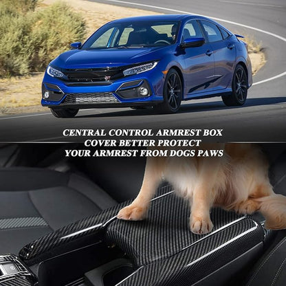 BIBIBO for Honda Civic Carbon Fiber for 10th Gen Civic 2016 2017 2018 2019 2020 2021 Honda Civic Console Armrest Box Cover, Civic Car Interior Arm Rest Cover Civic Armrest Carbon Fiber Cover