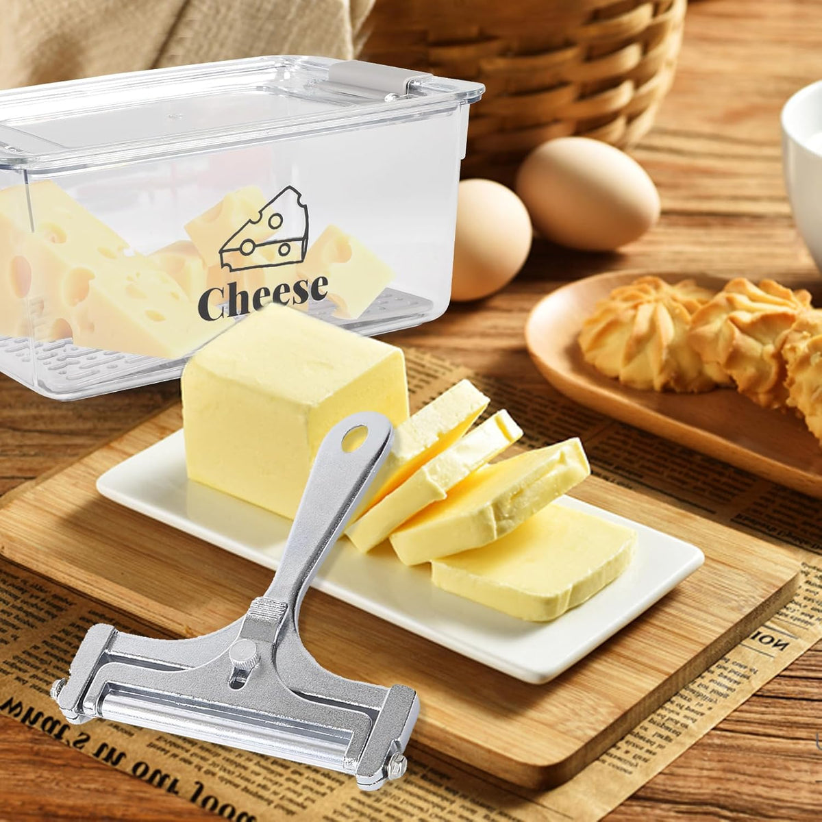 Cheese Container for Refrigerator with Cheese Slicer Kit,Cream Cheeses Container with Lid,BPA-Free Shredded Cheddar Cheeses Deli Meat Storage Containers for Fridge Organizers and Storage Box