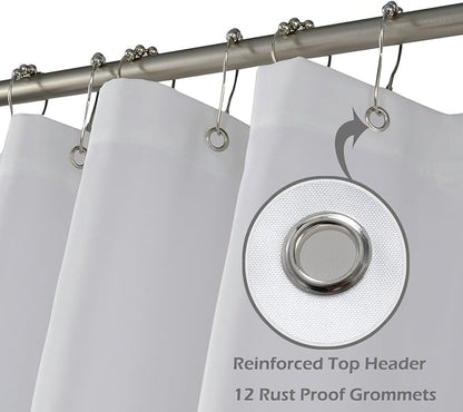 N&Y HOME Fabric Shower Curtain Liner Extra Long 72 x 84 Inches with 2 Bottom Magnets, Hotel Quality, Washable, White Spa Bathroom Curtains with Grommets, 72x84