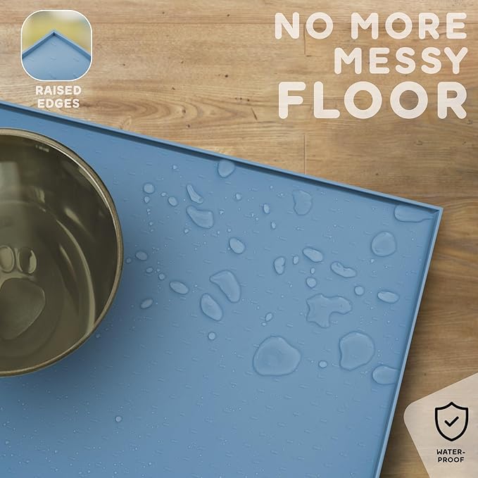 Dog Food Mat - 24x15 Raised Edges Dogs Mat for Food and Water Prevent Spill, Waterproof Cat Food Mats Protect Floors, Easy Clean Dog Bowl Mats for Food and Water, Silicone Pet Feeding Placemats