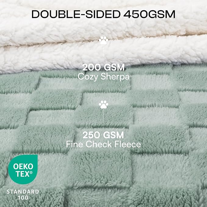 Luciphia Waterproof Dog Blanket for Small Dogs Washable Soft Sherpa Fleece Cat Blankets with 3D Jacquard Cozy Calming Reversible Couch Protector Furniture Protection for Pet, Green White, 40x28 inch