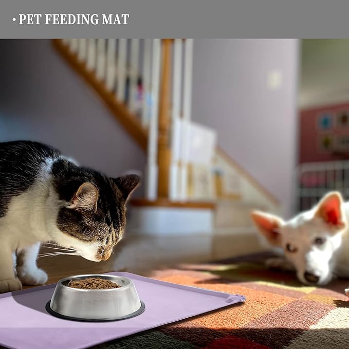Reopet Waterproof Pet Feeding Mat with High Raised Edges, Heavier and Thicker Placemats for Cat Dog Water Bowl with BPA Free, Dogs Cats Food Mats for Messy Drinkers to Prevent Spill and Protect Floors